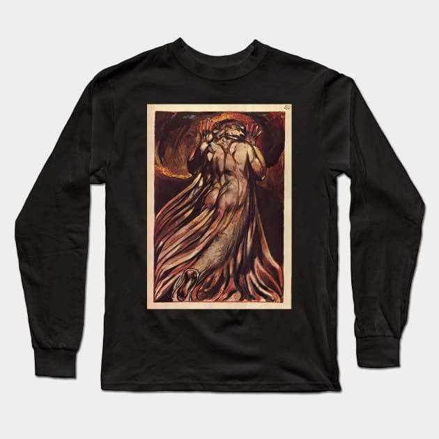 a white haired man in a long pale robe who flees from us with his hands raised 1794 - William Blake Long Sleeve T-Shirt by Kollagio